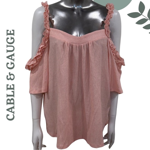 🛍️3/$40 Soft Blush Pink Cold Shoulder Textured Tunic Top– Plus Size 1X - Picture 1 of 5
